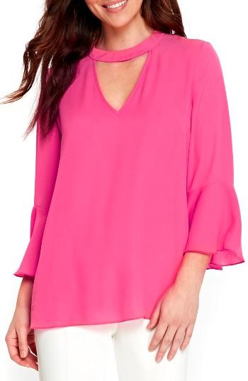 Women's Wallis Frill Sleeve Choker Top Us / 12 Uk - Pink