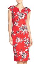 Women's Eci Floral Print Scuba Sheath Dress - Red