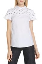 Women's Red Valentino Grommet & Crystal Ruffle Sleeve Top Us / 38 It - White