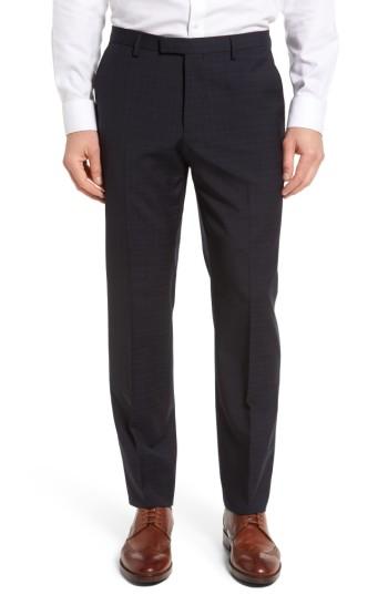 Men's Boss Leenon Flat Front Plaid Wool Trousers R - Blue