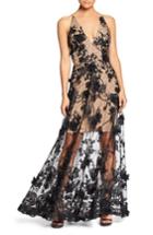 Women's Dress The Population Sidney Deep V-neck 3d Lace Gown - Black
