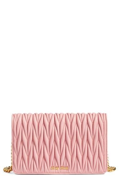 Women's Miu Miu Matelasse Wallet On A Chain - Pink