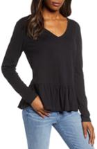 Women's Caslon V-neck Peplum Tee - Black