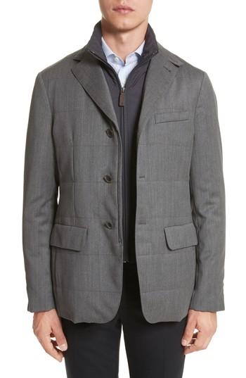 Men's Canali Water-resistant Wool Jacket With Bib R Eu - Grey