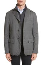Men's Canali Water-resistant Wool Jacket With Bib R Eu - Grey