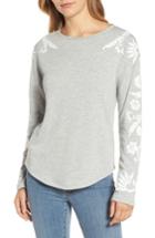 Women's Caslon Embroidered Sleeve Sweatshirt - Grey