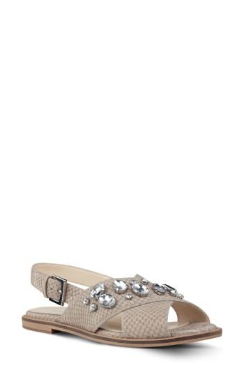Women's Nine West Ostina Crystal Embellished Slingback Flat .5 M - Beige