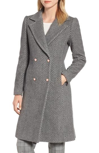 Women's Ted Baker London Chevron Wool & Cashmere Coat - Grey