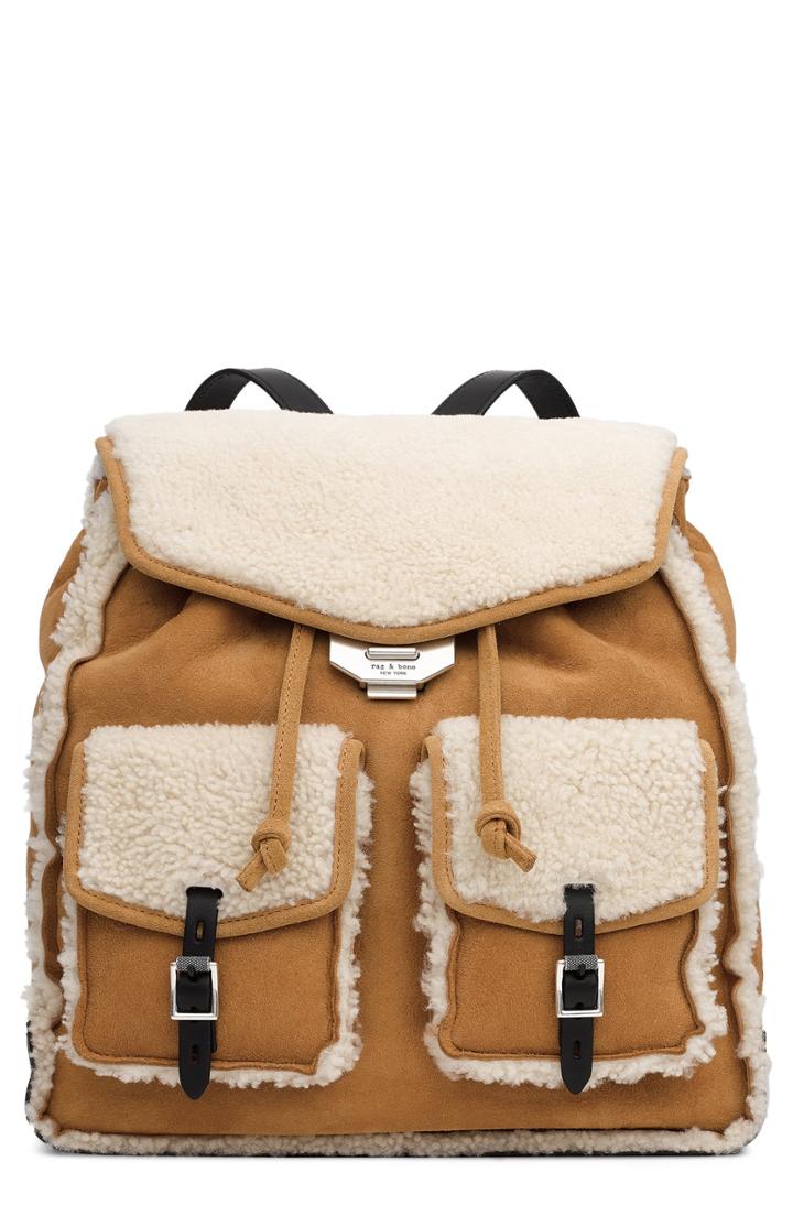 Rag & Bone Small Suede Genuine Shearling Field Backpack - Brown