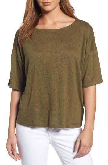 Women's Eileen Fisher Organic Linen Jersey Boxy Top, Size - Green