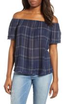 Women's Lucky Brand Off Shoulder Plaid Top - Blue