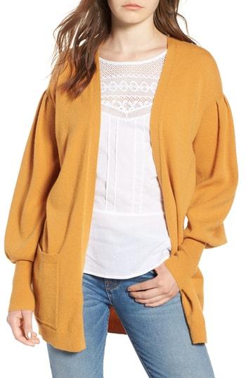 Women's Hinge Balloon Sleeve Cardigan, Size - Yellow