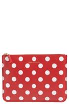 Men's Comme Des Garcons Polka Dot Top Zip Leather Pouch Wallet - Red