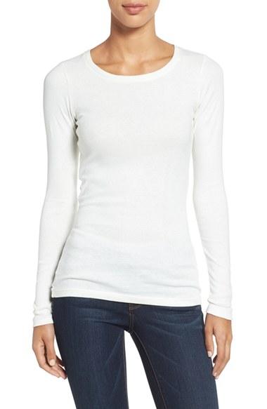 Women's Caslon Long Sleeve Scoop Neck Cotton Tee - Ivory