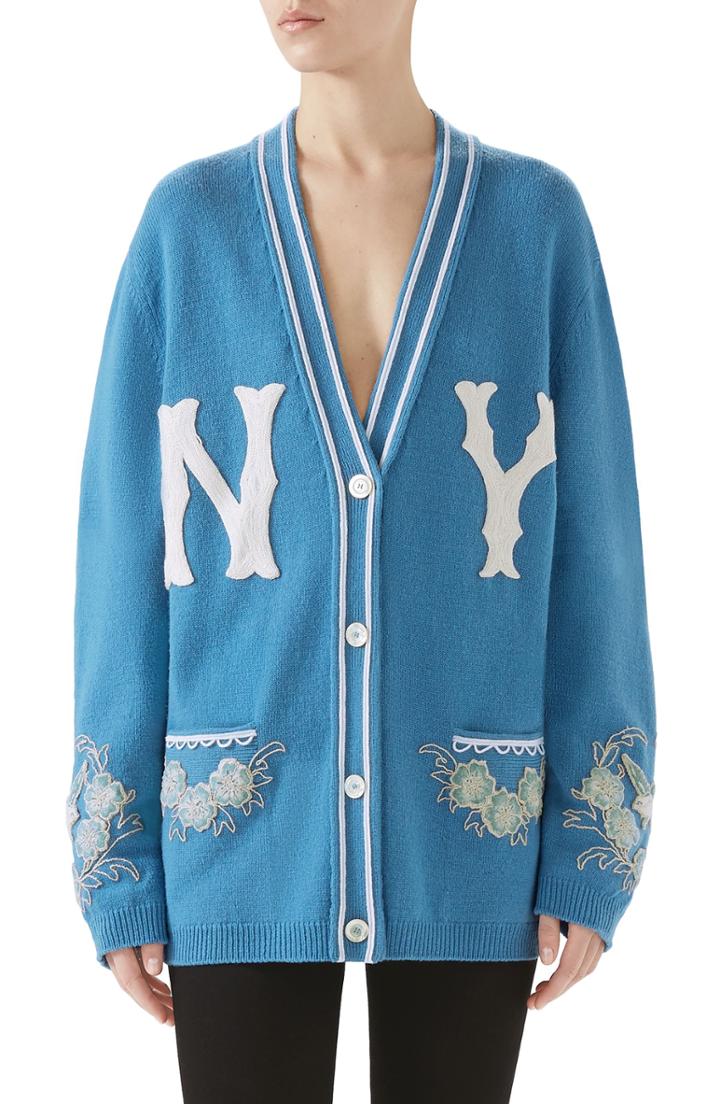 Women's Gucci Ny Embroidered Wool Cardigan