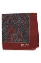 Men's Boss Paisley Wool & Silk Pocket Square, Size - Burgundy
