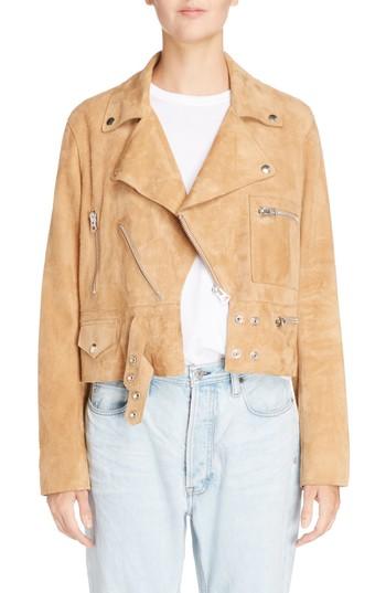 Women's Acne Studios Suokki Suede Moto Jacket Us / 32 Eu - Beige