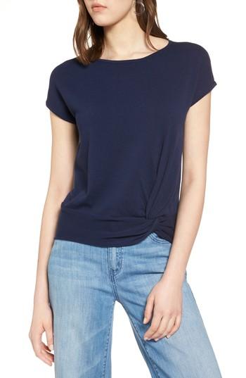 Women's Halogen Twist Front Cotton Sweater, Size - Blue