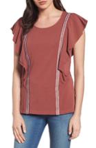 Women's Caslon Lace Trim Ruffle Tee - Red