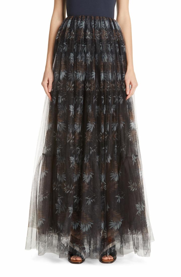 Women's Brunello Cucinelli Floral Print Tulle Maxi Skirt Us / 40 It - Black