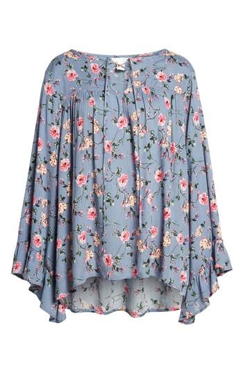 Women's Caslon Floral Print High/low Peasant Blouse, Size - Blue