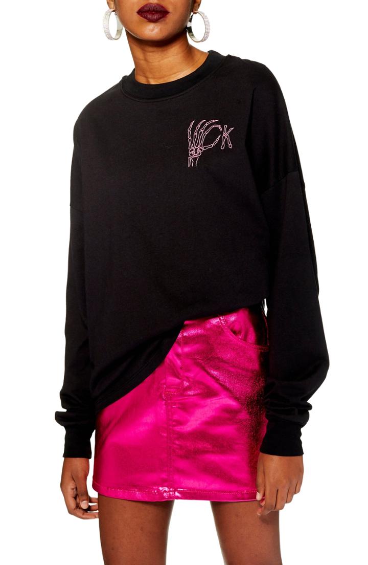 Women's Topshop By And Finally You Ok Hun Long Sleeve Tee - Black