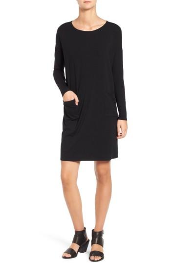 Petite Women's Eileen Fisher Jersey Ballet Neck Shift Dress, Size P - Black