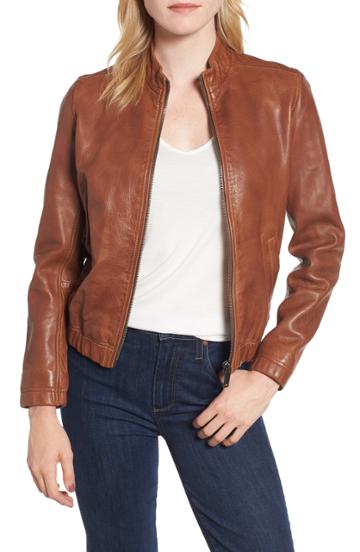 Women's Lucky Brand Ana Leather Jacket - Brown