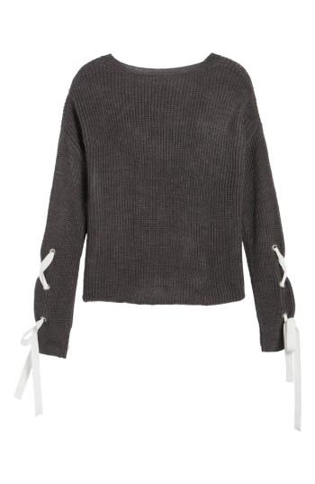 Women's Madison & Berkeley Laced Sleeve Sweater - Grey
