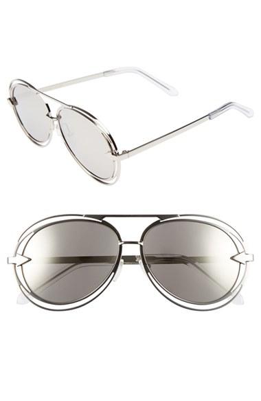 Women's Karen Walker 'jacques' Aviator 57mm Sunglasses - Silver/ Clear