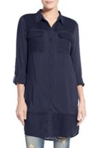 Women's Caslon Mixed Media Roll Sleeve Tunic, Size - Blue