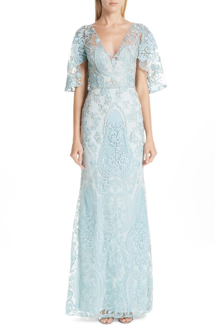 Women's Patbo Flutter Sleeve Beaded Lace Gown Us / 42 Br - Blue