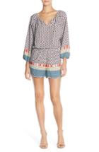 Women's Fraiche By J Paisley Print Long Sleeve Romper - Blue