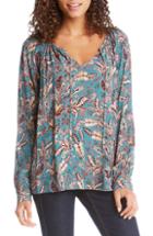 Women's Karen Kane Tie Neck Print Top - Blue