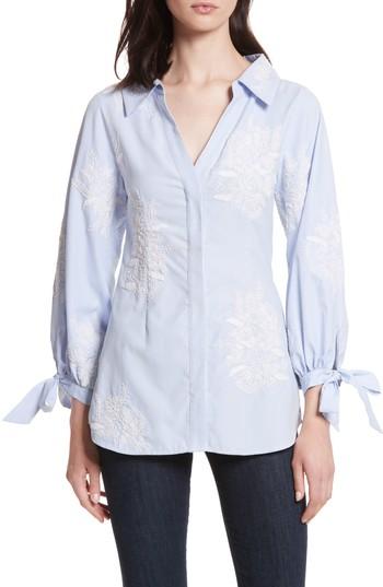 Women's Alice + Olivia Toro Embroidered Tie Sleeve Blouse - Blue