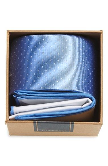 Men's The Tie Bar Dot Silk Tie & Cotton Pocket Square Style Box