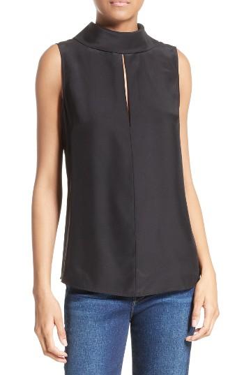 Women's Frame Mock Neck Silk Blouse - Black