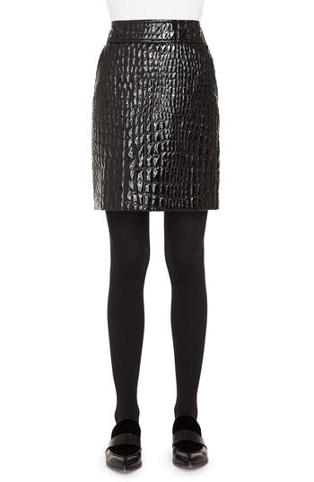 Women's Akris Punto Croc Embossed Faux Patent Leather Skirt - Black