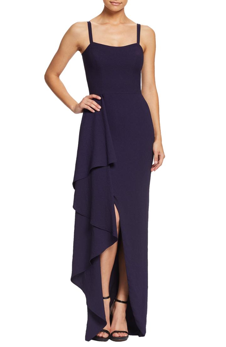Women's Dress The Population Cora Sleeveless Waterfall Crepe Gown, Size - Purple