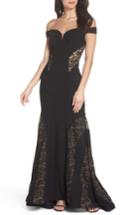 Women's Xscape Off The Shoulder Lace Inset Gown - Black