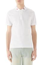 Men's Gucci Embroidered Collar Pique Polo - White