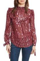 Women's Veronica Beard Brooks Metallic Silk Blouse - Red