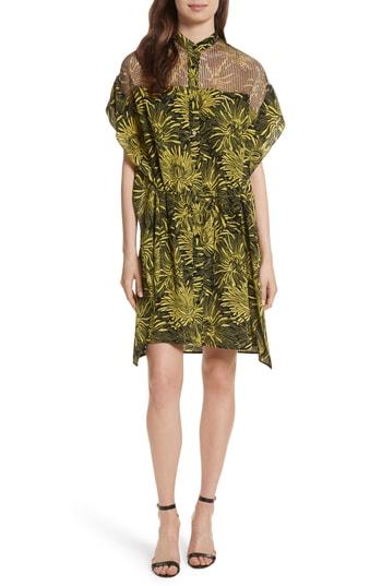 Women's Diane Von Furstenberg Overlay Detail Tropical Silk Shirtdress - Green