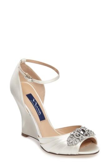 Women's Nina Edyth Swarovski Wedge Sandal .5 M - White