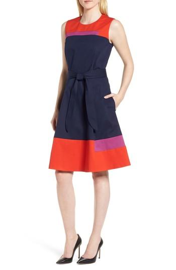 Women's Boss Colorblock Sleeveless Stretch Cotton Dress R - Blue
