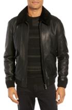 Men's Boss Gordani Genuine Shearling Collar Leather Aviator Jacket R - Black