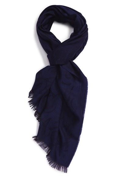 Men's Salvatore Ferragamo Logo Letters Wool, Cashmere & Silk Scarf, Size - Blue