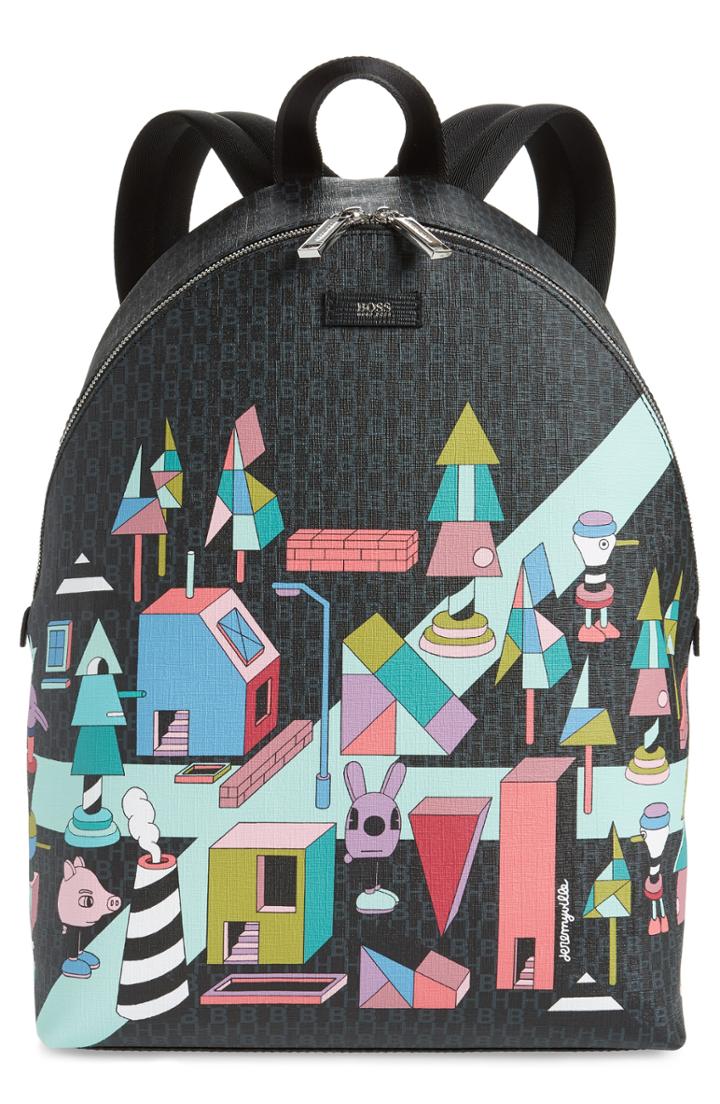 Men's Boss X Jeremyville Fantasy Print Faux Leather Backpack - Grey
