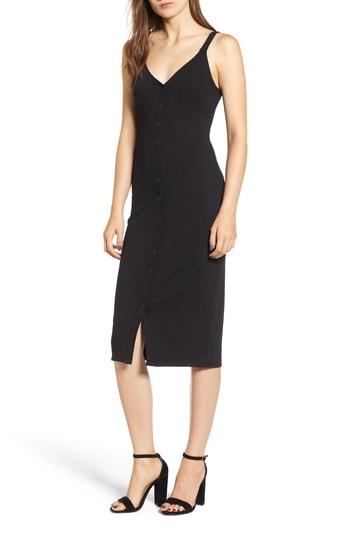 Women's All In Favor Snap Front Rib Knit Midi Dress - Black
