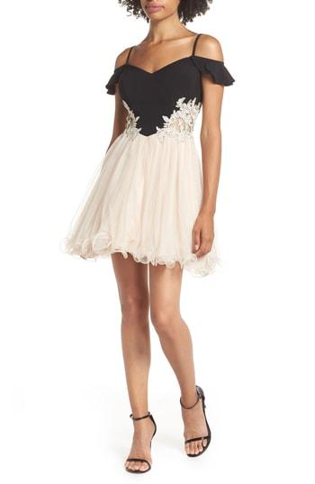 Women's Blondie Nites Cold Shoulder Fit & Flare Dress - Beige